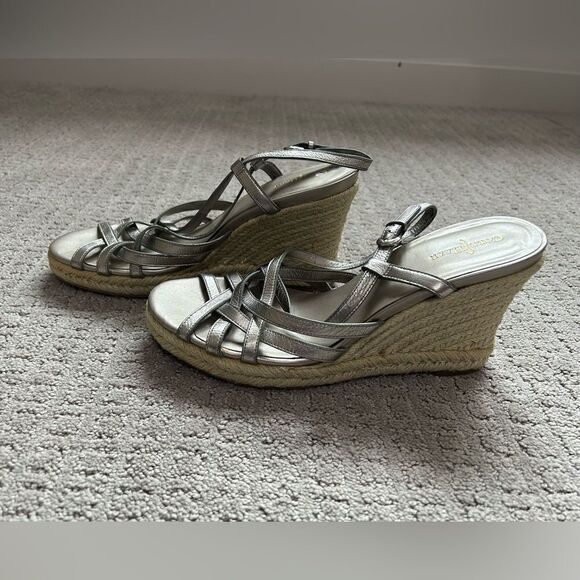 Cole Haan Sandals Meadow Strap Wedge II Metallic Strappy Spadrilles - Picture 1 of 10